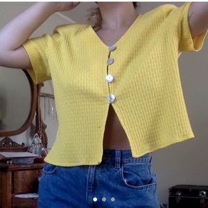 yellow vintage three pearl button up shirt